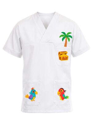 Casacca pediatrica unisex scollo a V sciallato fronte