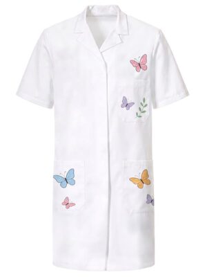 Fronte camice pediatrico donna manica corta con grafica farfalle